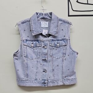 Ci Sono Studded Denim Vest - Gray